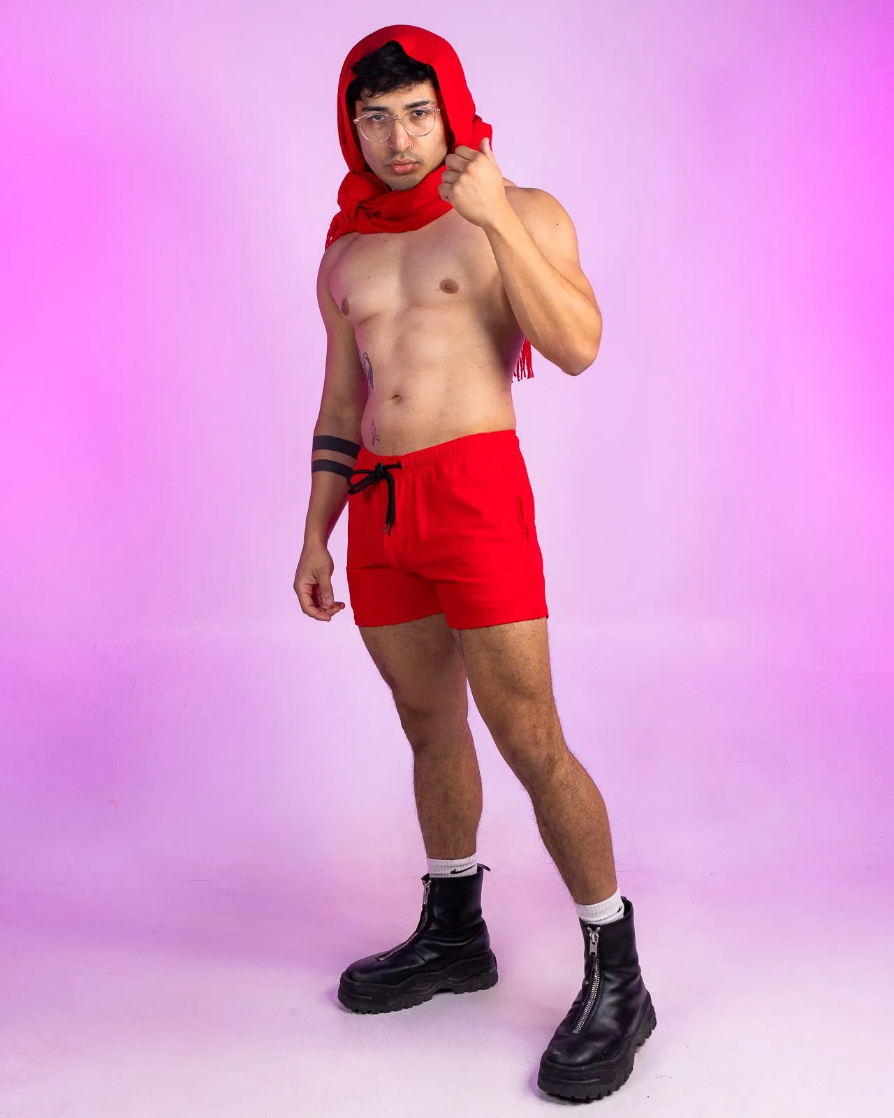 Solid Red Drawstring Shorts