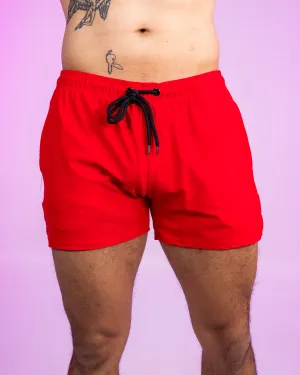 Solid Red Drawstring Shorts