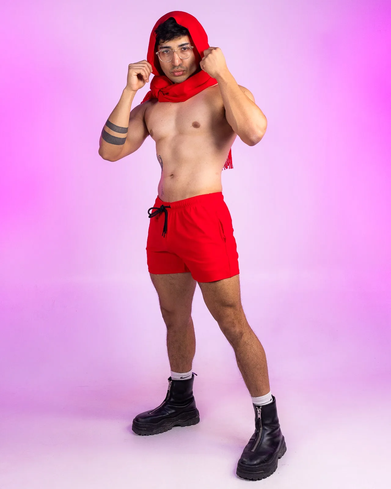 Solid Red Drawstring Shorts