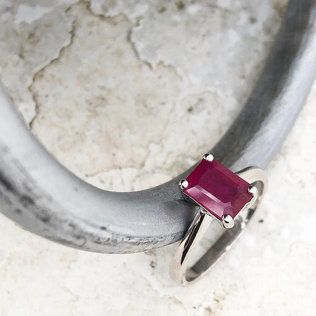 Solitaire Emerald Cut Ruby Ring