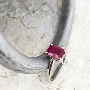 Solitaire Emerald Cut Ruby Ring