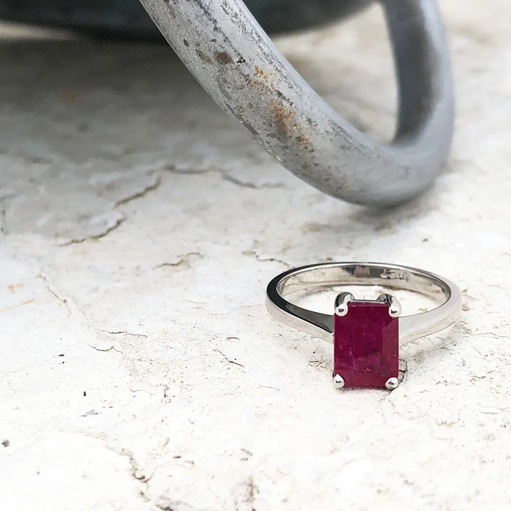 Solitaire Emerald Cut Ruby Ring
