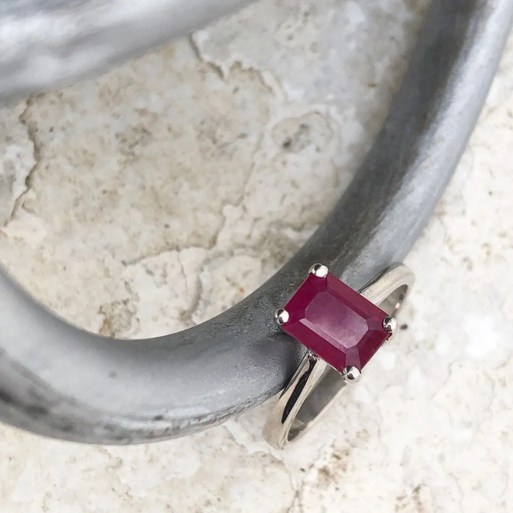 Solitaire Emerald Cut Ruby Ring