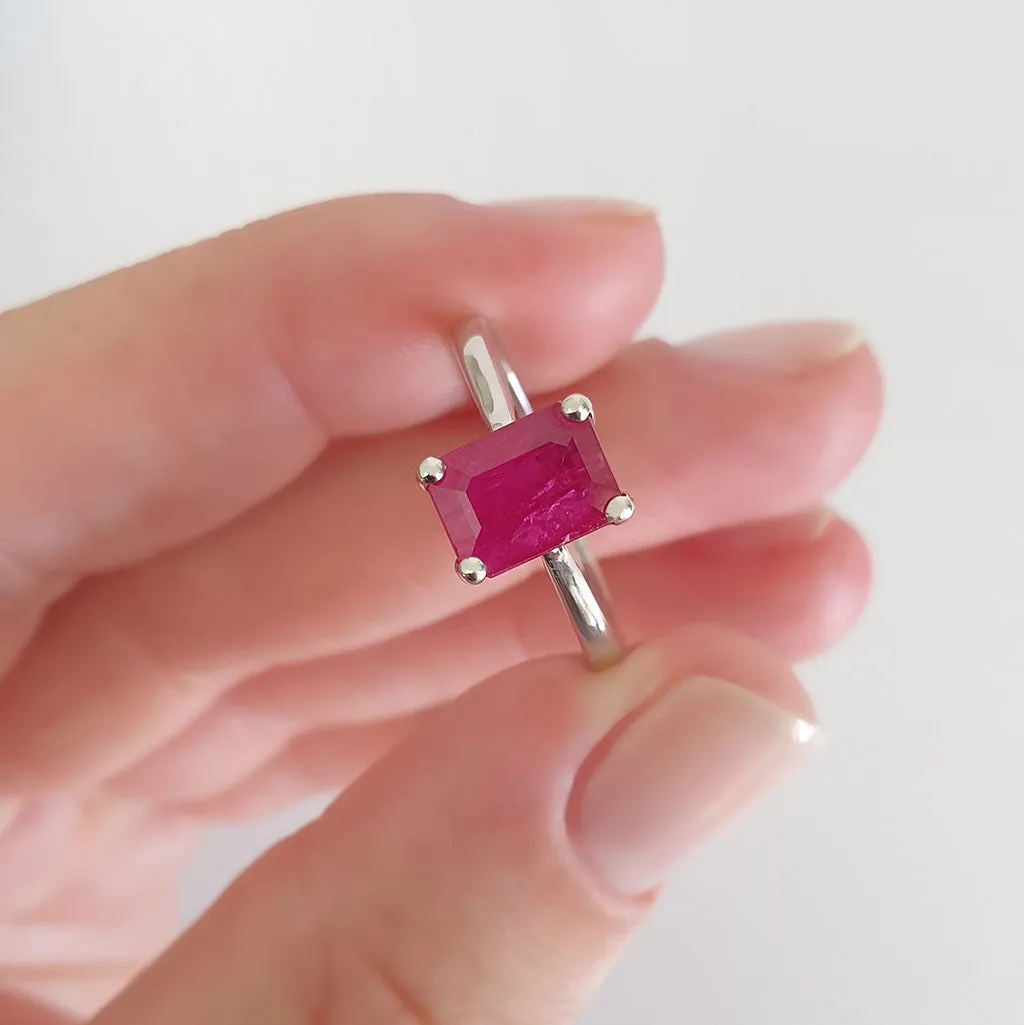 Solitaire Emerald Cut Ruby Ring