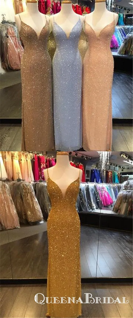 Sparkly Sequined Beaded Long Mermaid Evening Gowns Prom Dresses, QB0594