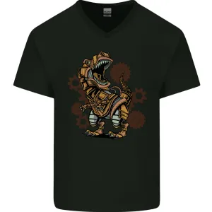 Steampunk T-Rex Dinosaur Mens V-Neck Cotton T-Shirt