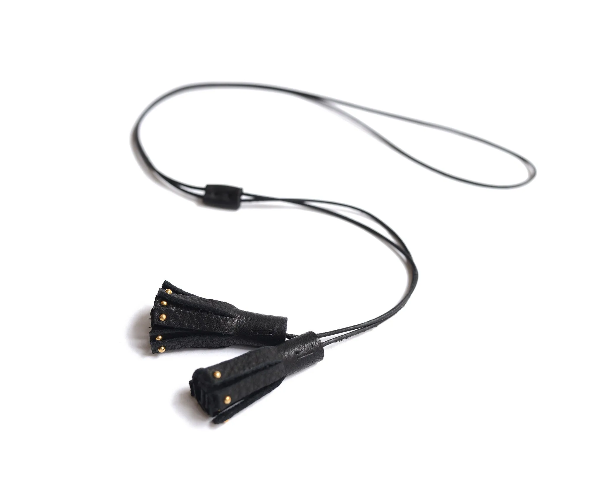Studded Leather Bolo Tassel Necklace