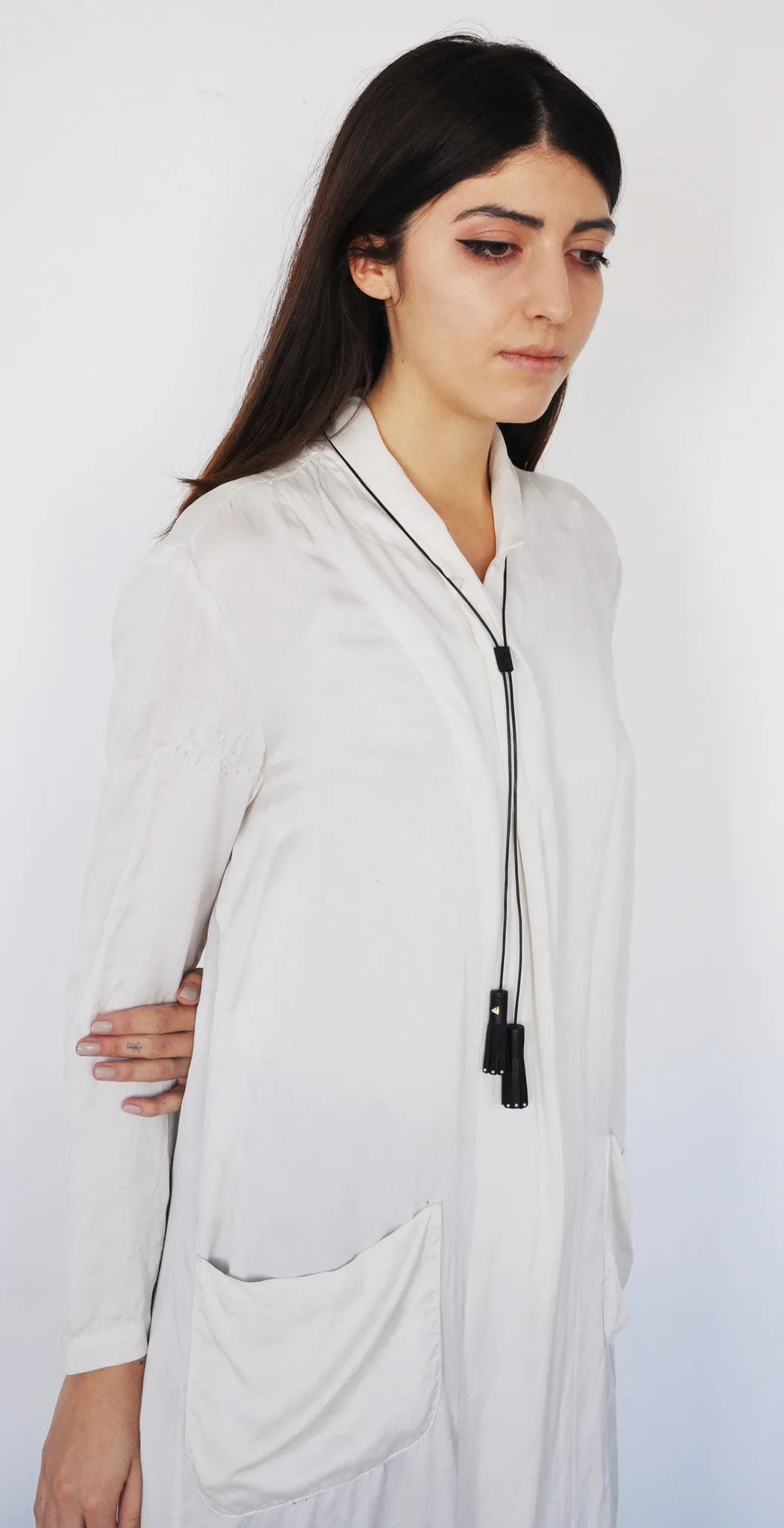 Studded Leather Bolo Tassel Necklace