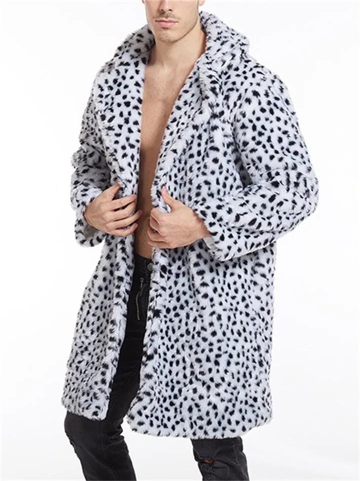 Stylish Jacquard Leopard Print Knee-Length Coat With Lapel Collar
