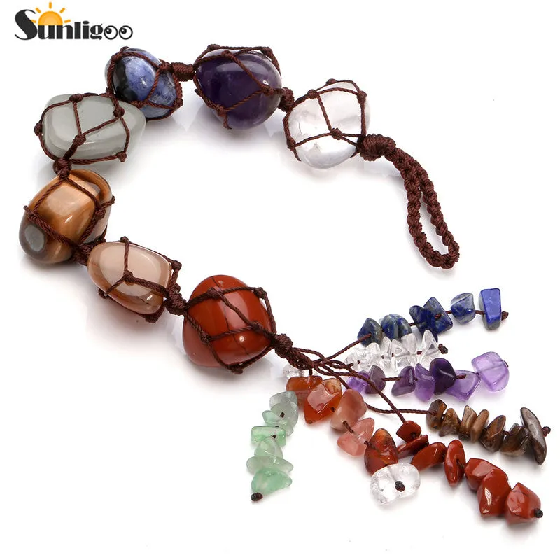 Sunligoo 7 Chakra Tumbled Gemstone Tassel Spiritual Meditation Hanging/Window/ Car/Home Decor