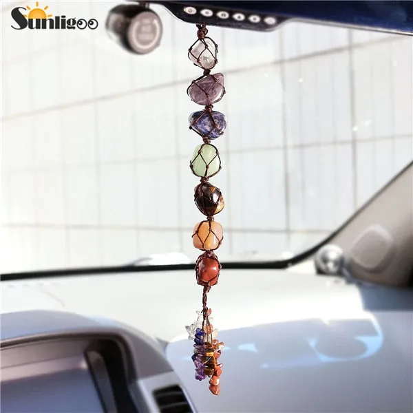 Sunligoo 7 Chakra Tumbled Gemstone Tassel Spiritual Meditation Hanging/Window/ Car/Home Decor