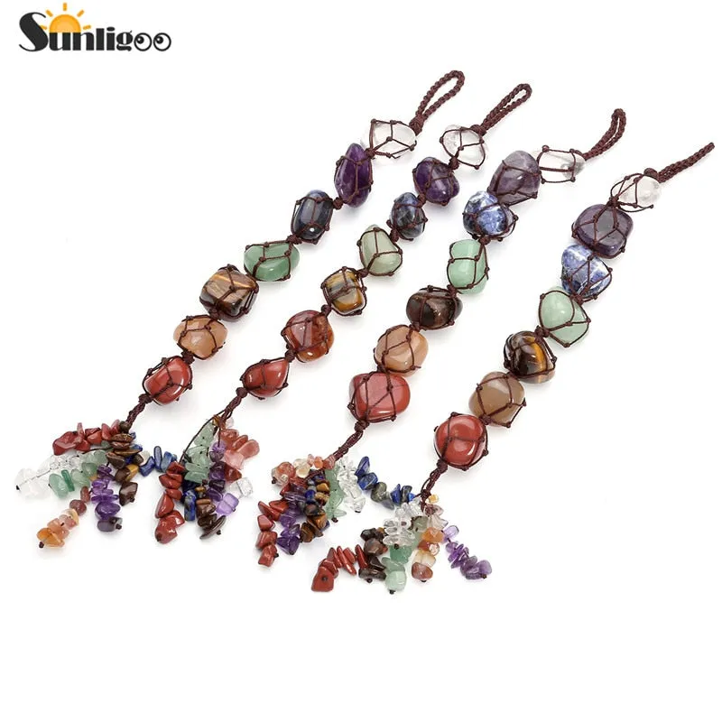 Sunligoo 7 Chakra Tumbled Gemstone Tassel Spiritual Meditation Hanging/Window/ Car/Home Decor