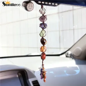 Sunligoo 7 Chakra Tumbled Gemstone Tassel Spiritual Meditation Hanging/Window/ Car/Home Decor