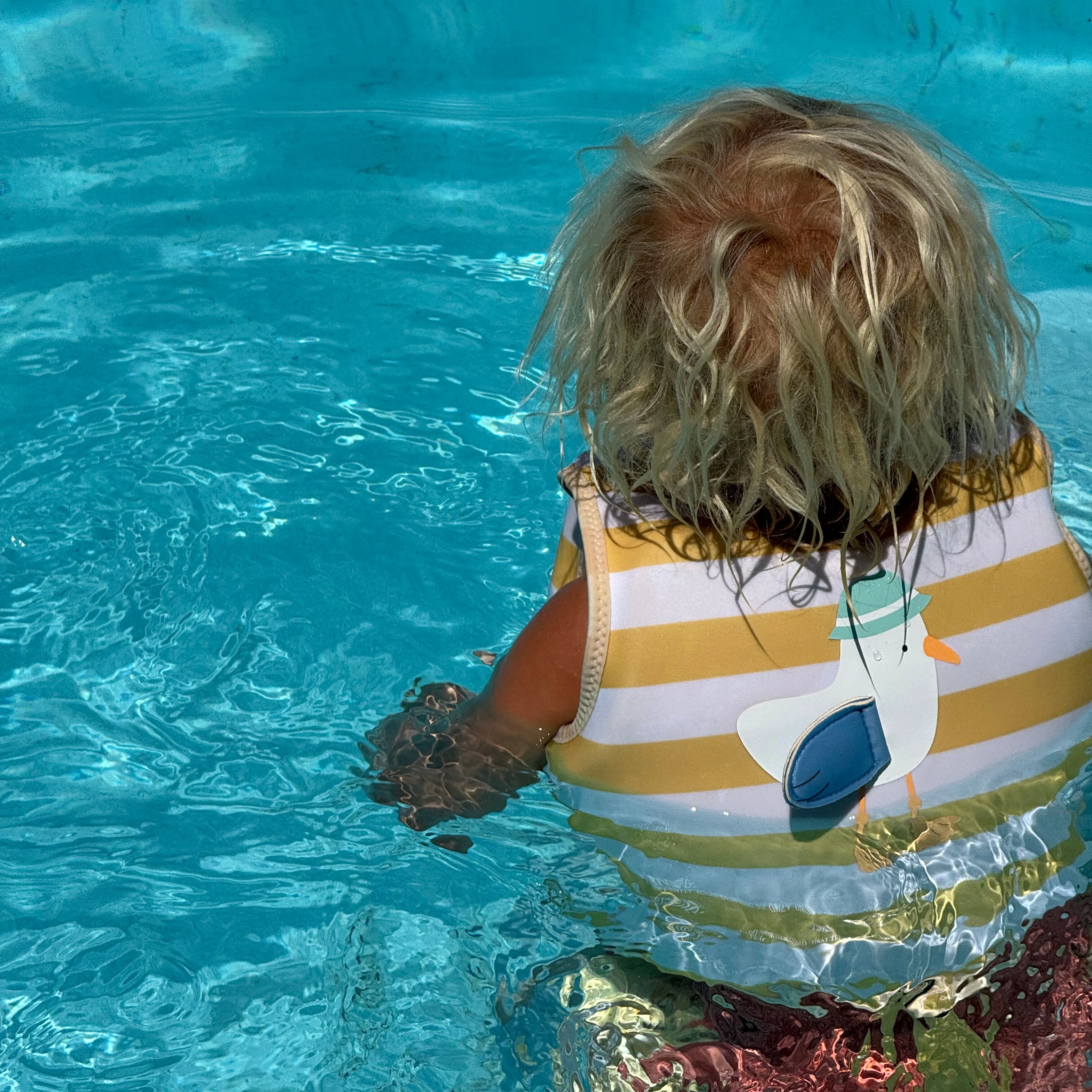SUNNYLiFE Kids Swim Vest Sid The Seagull Mustard Stripe