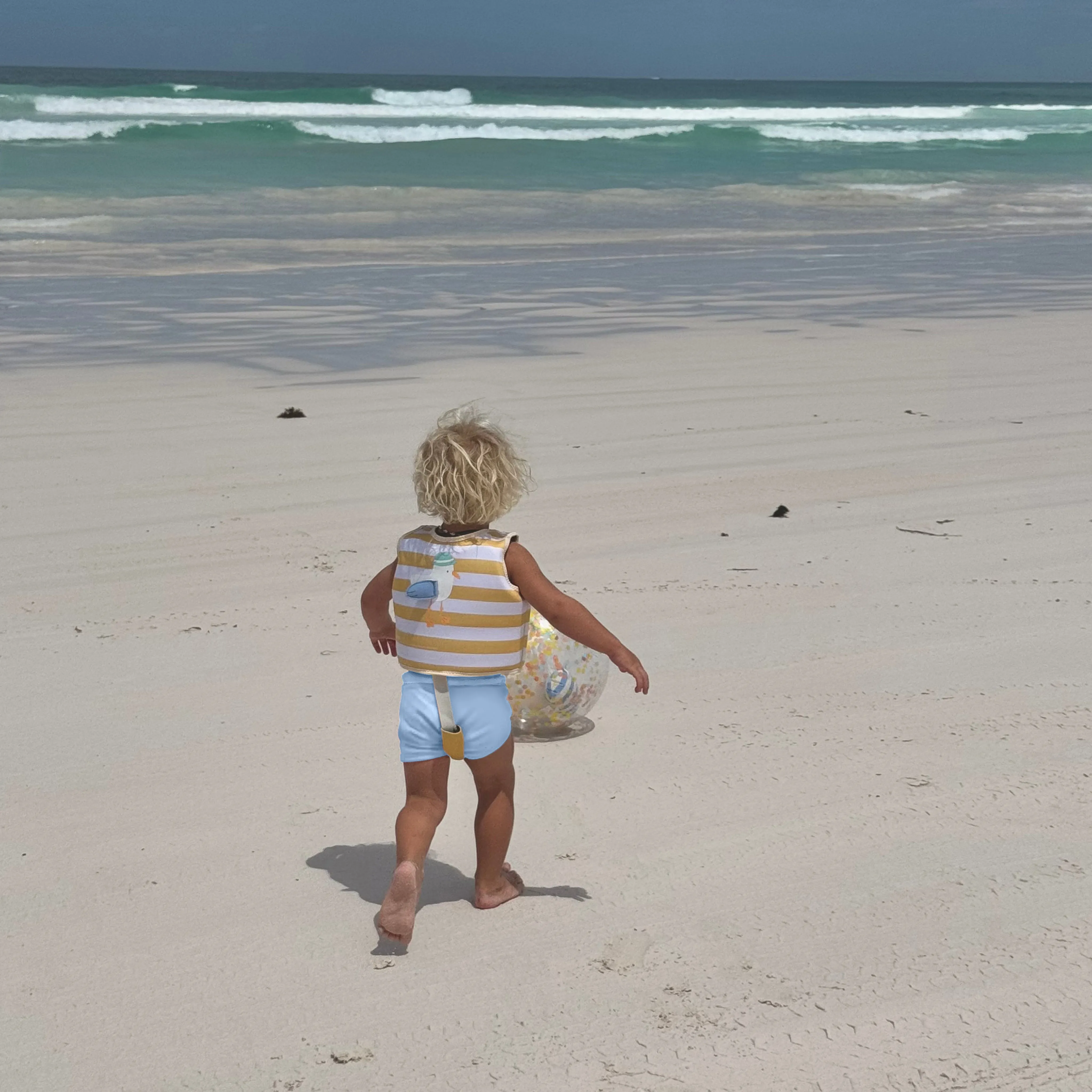 SUNNYLiFE Kids Swim Vest Sid The Seagull Mustard Stripe