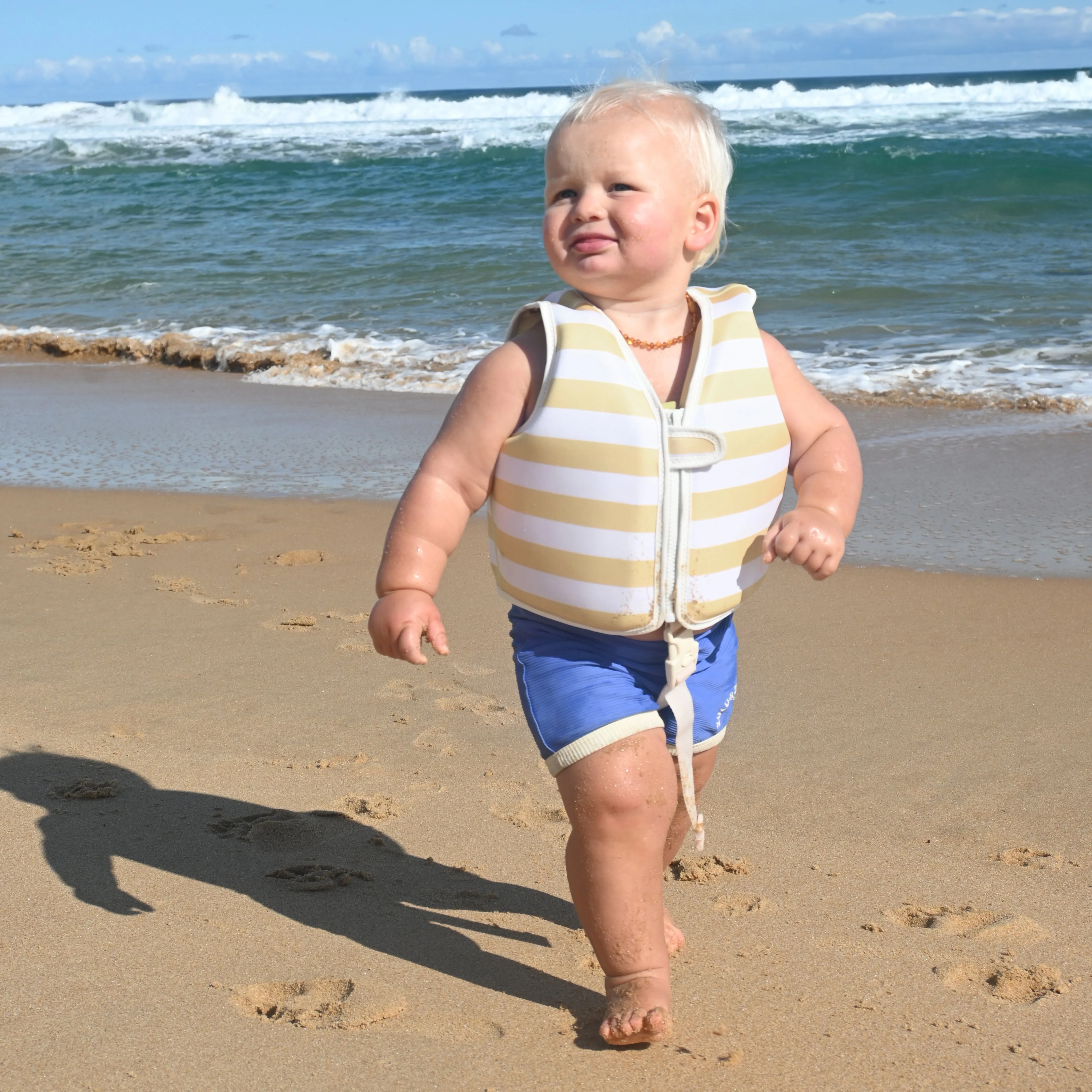 SUNNYLiFE Kids Swim Vest Sid The Seagull Mustard Stripe