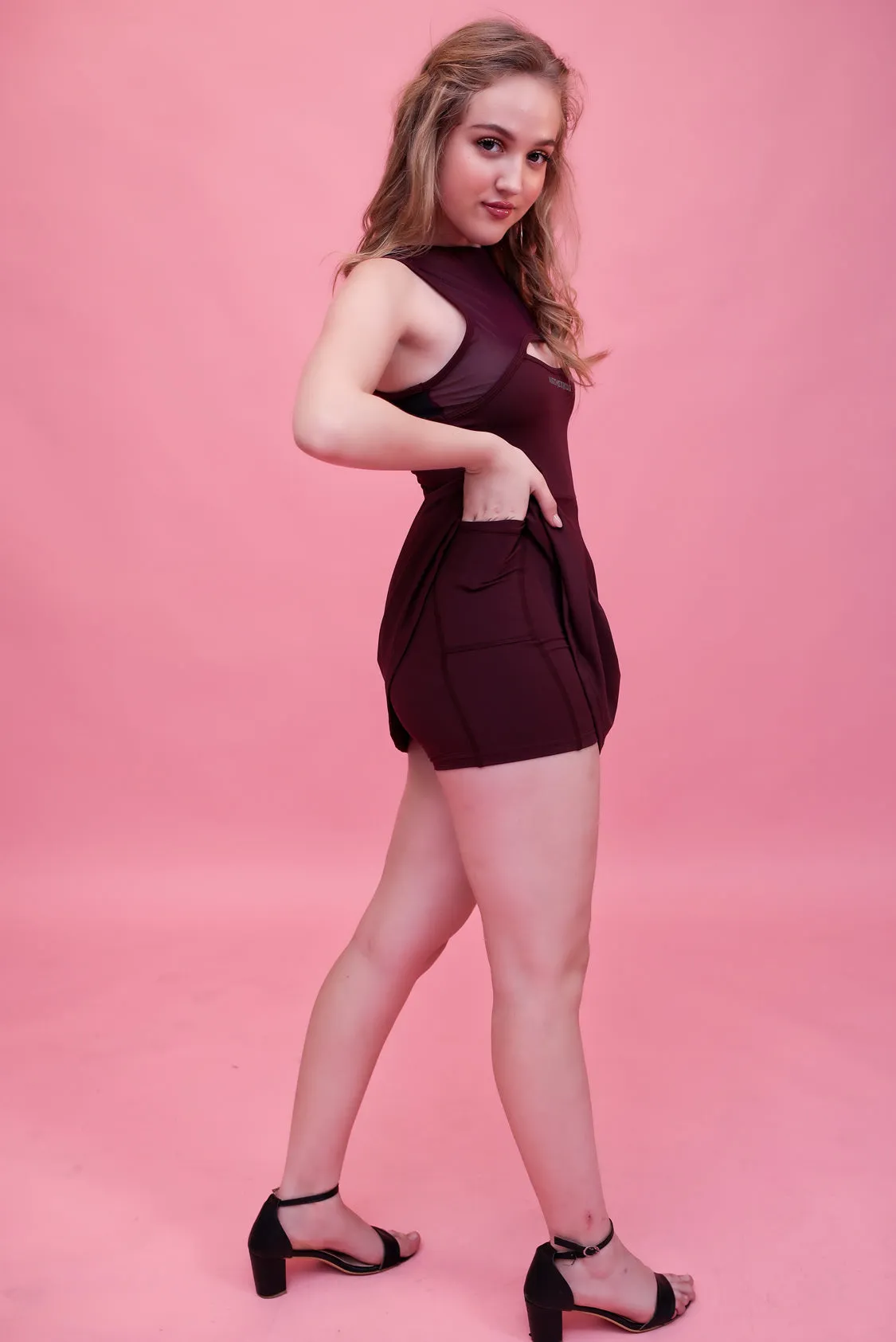 Swirl Tennis Skirt Dress for adventure and coffee run ( Black )