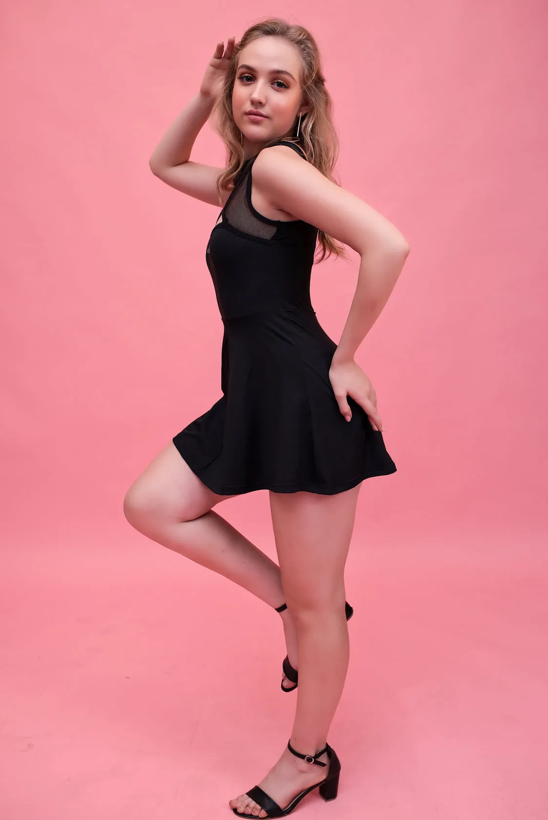 Swirl Tennis Skirt Dress for adventure and coffee run ( Black )