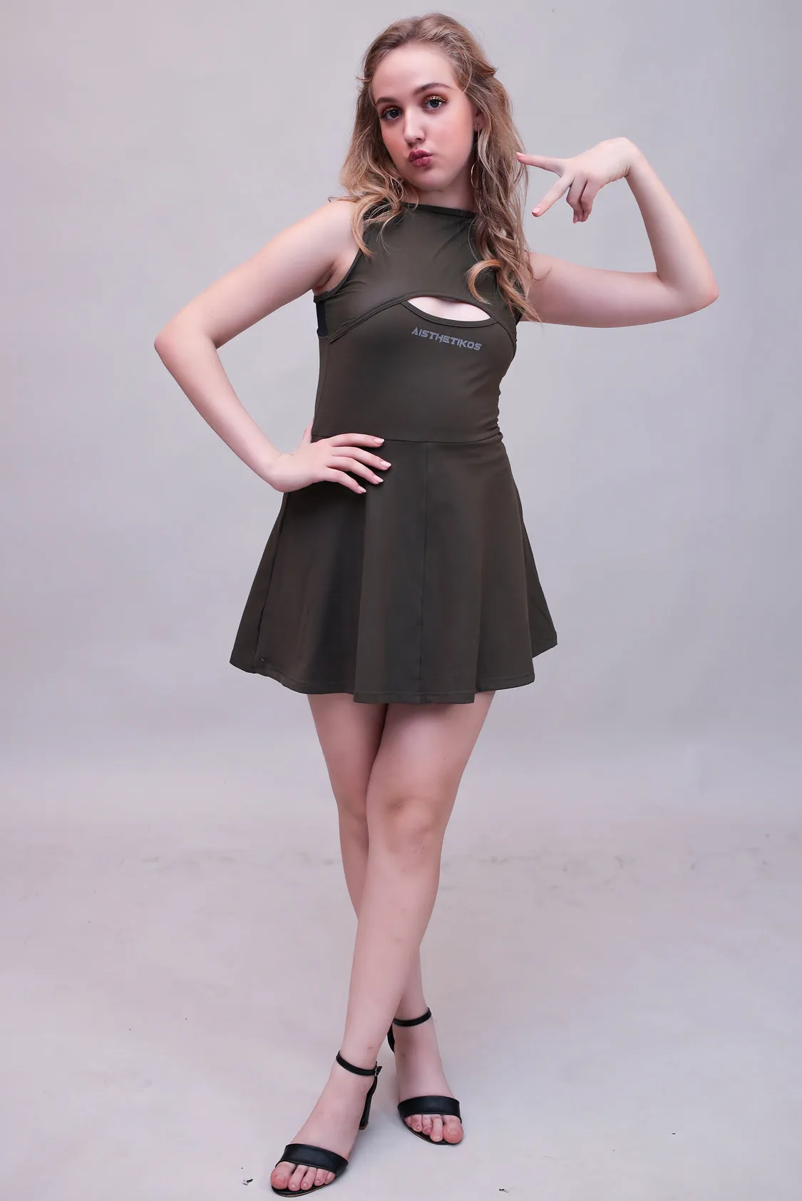 Swirl Tennis Skirt Dress for adventure and coffee run ( Black )