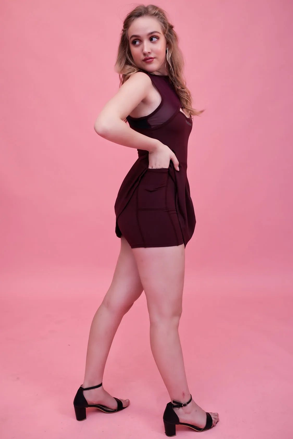 Swirl Tennis Skirt Dress for adventure and coffee run ( Black )