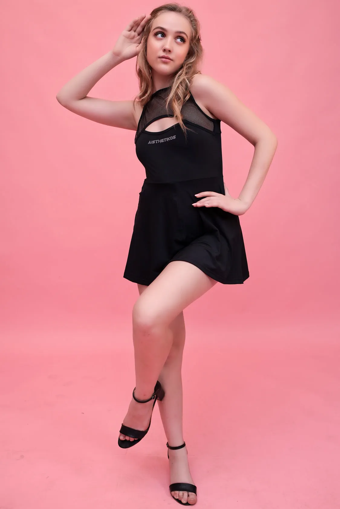 Swirl Tennis Skirt Dress for adventure and coffee run ( Black )