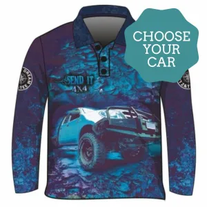Text on Back - "Cooper" | Send It 4x4 Blue Fishing Shirt - Hilux