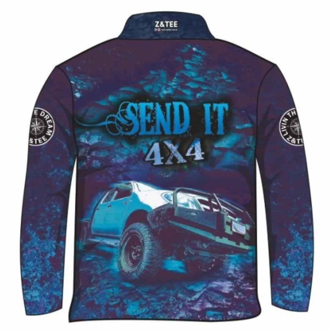 Text on Back - "Cooper" | Send It 4x4 Blue Fishing Shirt - Hilux