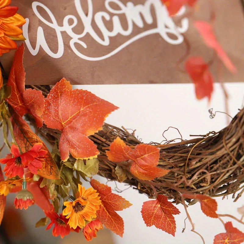 Thanksgiving & Fall Welcome Wreath - 15.8" Maple Leaf & Berry Design for Front Door, Perfect for Halloween, Harvest Festival, Weddings & Christmas Decor