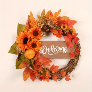 Thanksgiving & Fall Welcome Wreath - 15.8" Maple Leaf & Berry Design for Front Door, Perfect for Halloween, Harvest Festival, Weddings & Christmas Decor