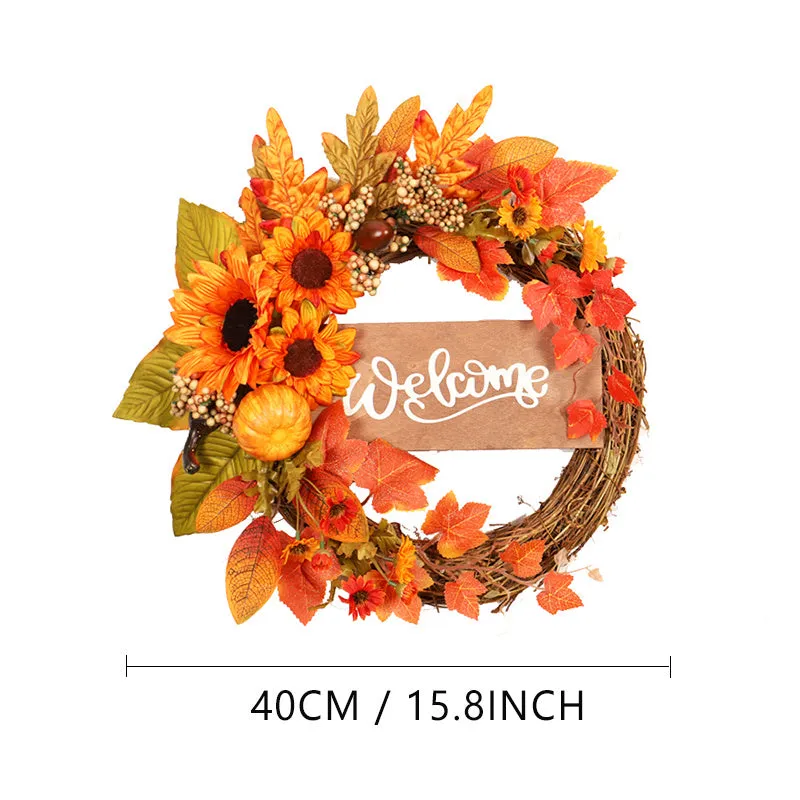 Thanksgiving & Fall Welcome Wreath - 15.8" Maple Leaf & Berry Design for Front Door, Perfect for Halloween, Harvest Festival, Weddings & Christmas Decor