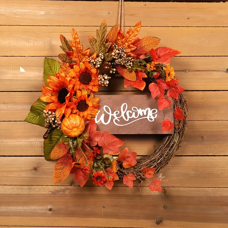Thanksgiving & Fall Welcome Wreath - 15.8" Maple Leaf & Berry Design for Front Door, Perfect for Halloween, Harvest Festival, Weddings & Christmas Decor