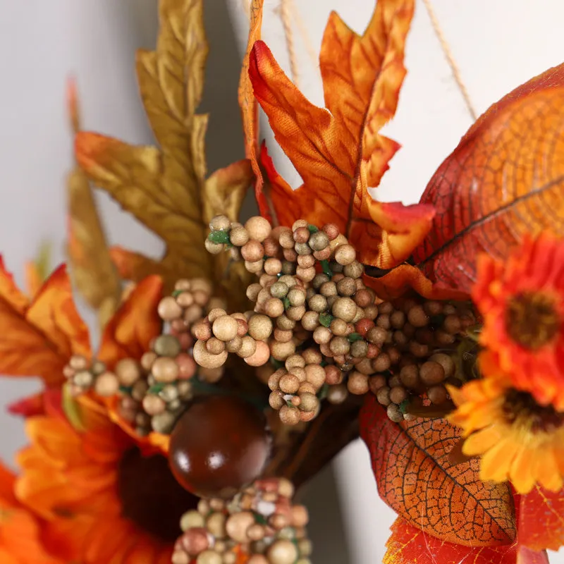 Thanksgiving & Fall Welcome Wreath - 15.8" Maple Leaf & Berry Design for Front Door, Perfect for Halloween, Harvest Festival, Weddings & Christmas Decor