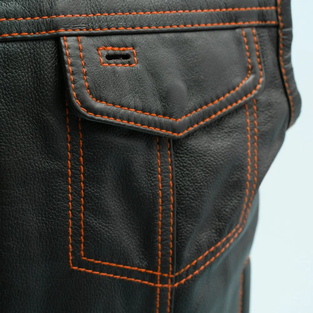 The Volt Men's Motorcycle Leather Vest, Multiple Color Options