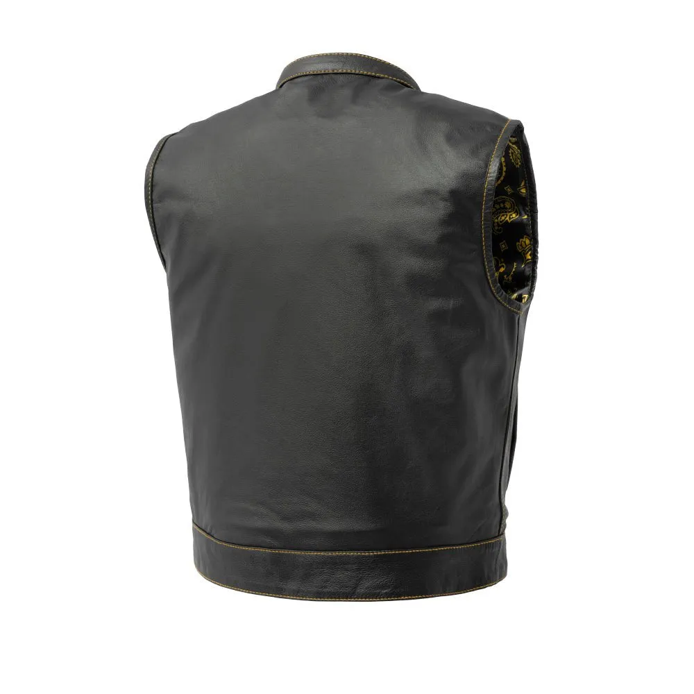 The Volt Men's Motorcycle Leather Vest, Multiple Color Options