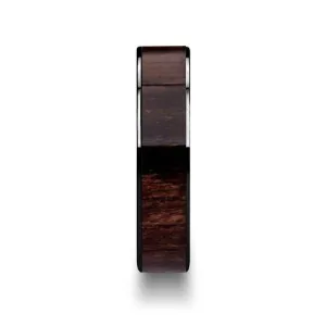 Thorsten KENDO Black Ceramic Polished Finish Ring with Black Walnut Wood Inlay - 6mm - 10mm