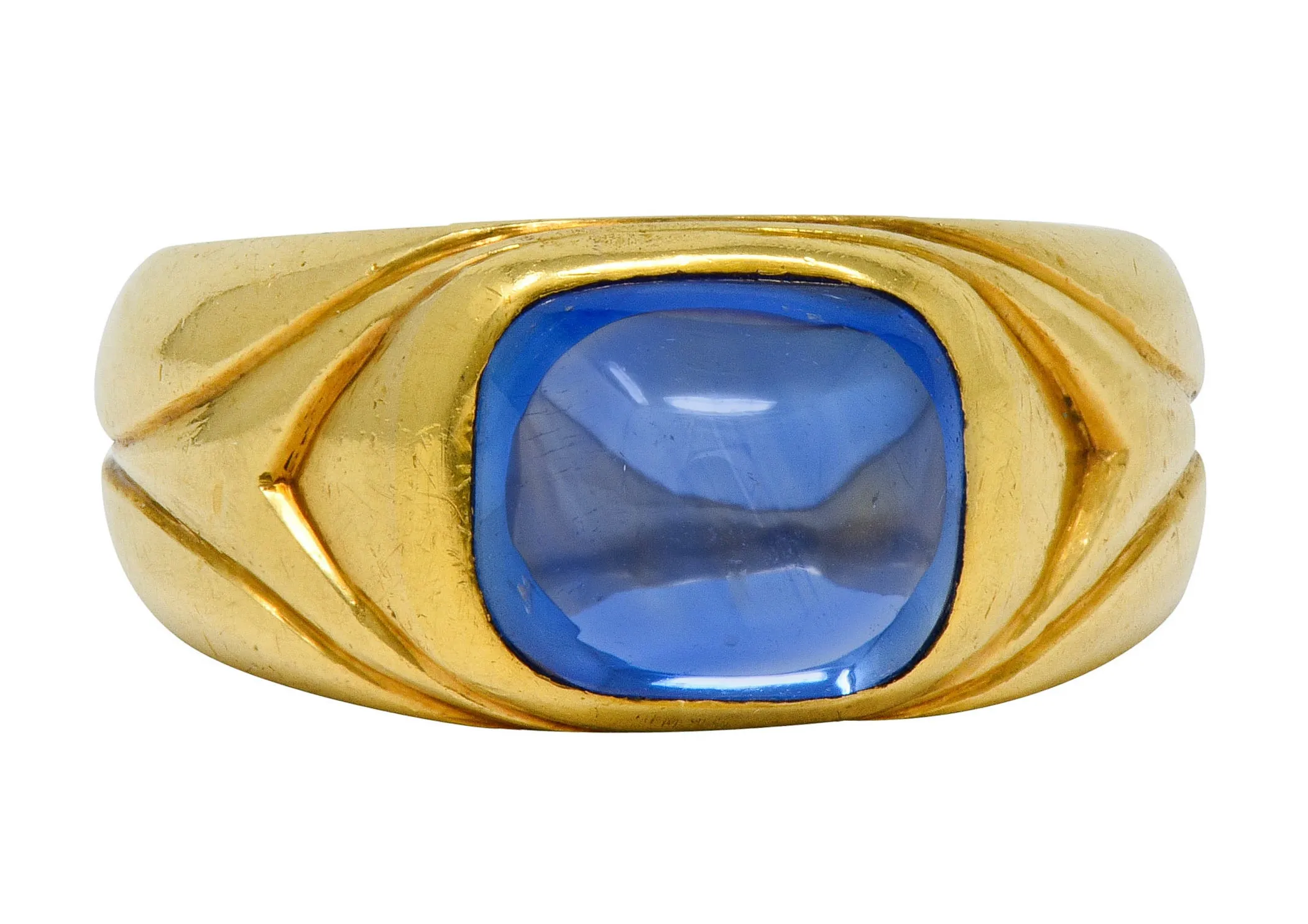 Tiffany & Co. Art Nouveau No Heat Kashmir Sapphire Cabochon 18 Karat Gold Unisex Antique Band Ring AGL