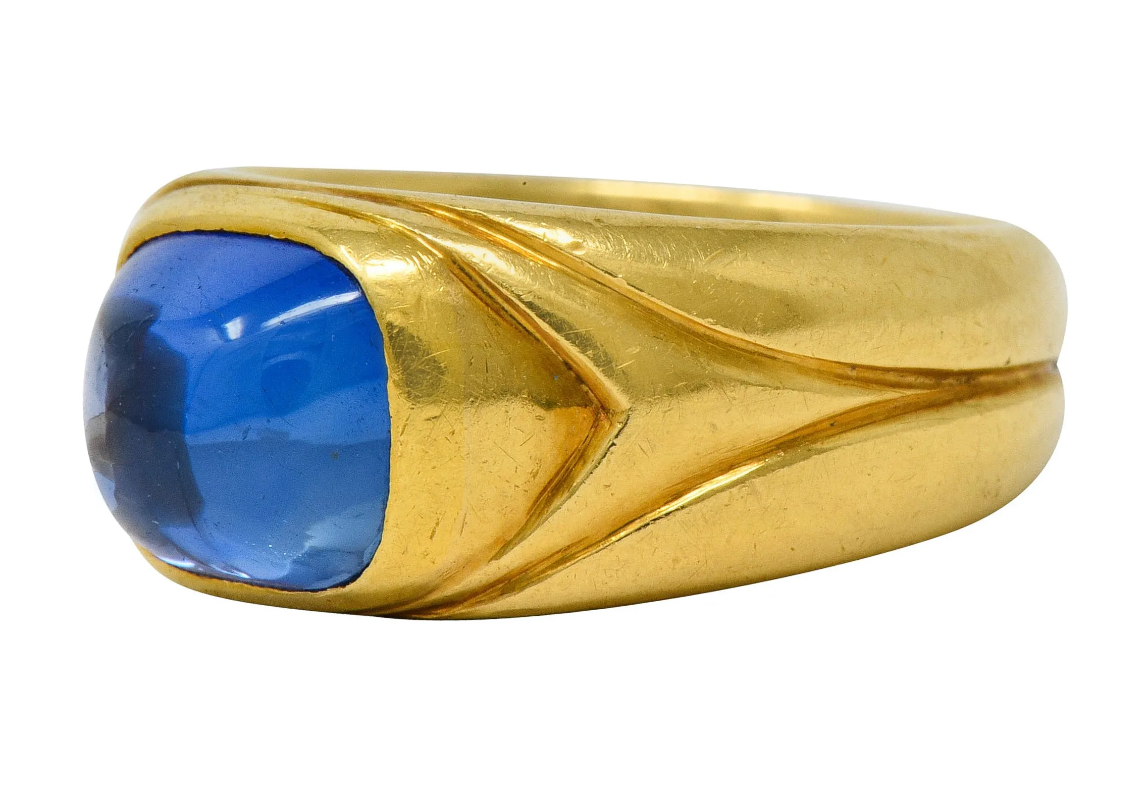 Tiffany & Co. Art Nouveau No Heat Kashmir Sapphire Cabochon 18 Karat Gold Unisex Antique Band Ring AGL