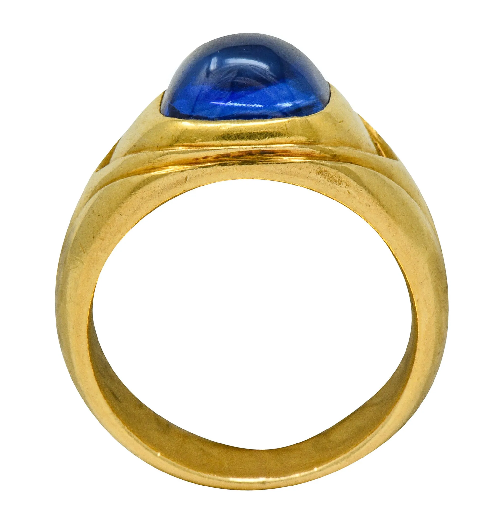 Tiffany & Co. Art Nouveau No Heat Kashmir Sapphire Cabochon 18 Karat Gold Unisex Antique Band Ring AGL