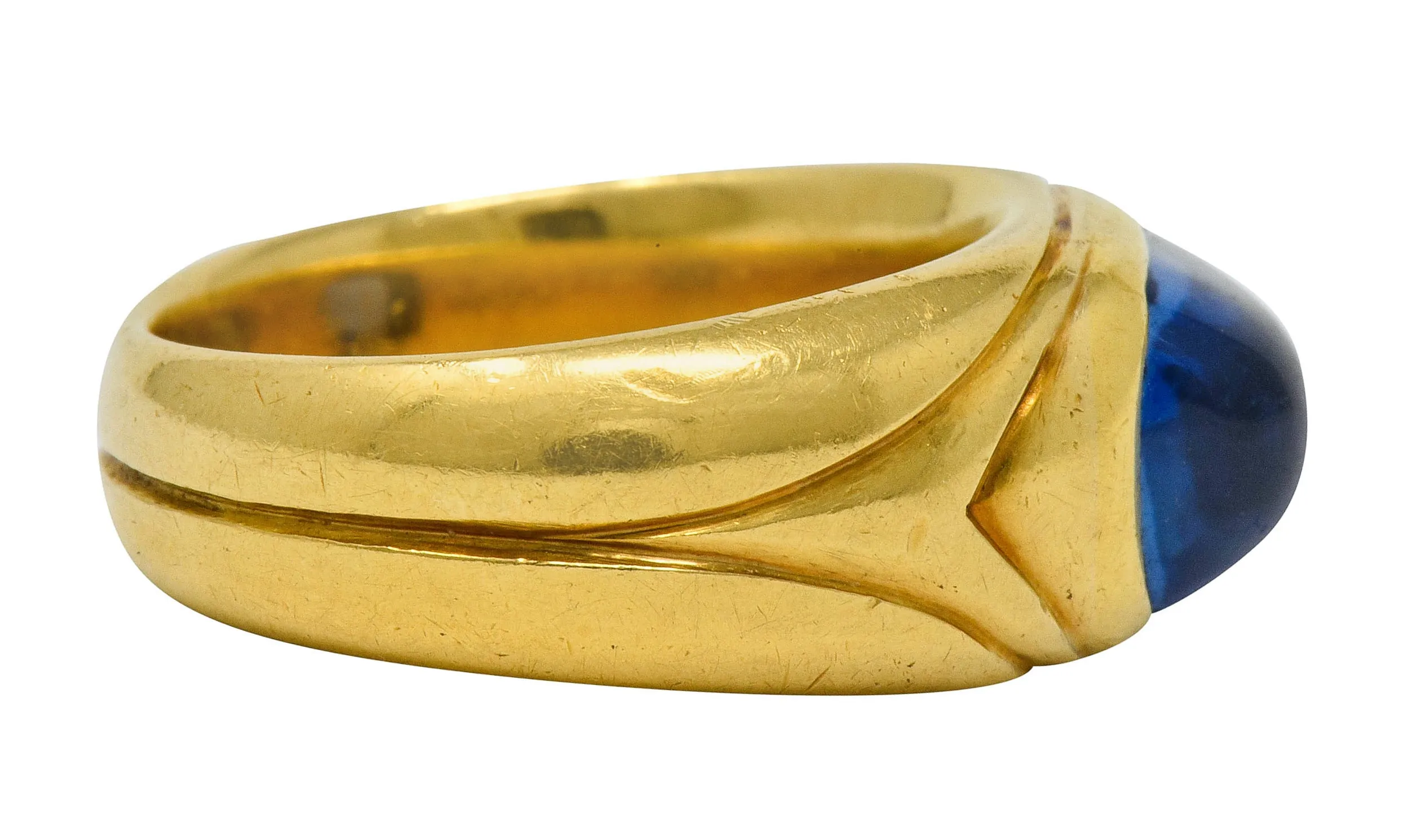 Tiffany & Co. Art Nouveau No Heat Kashmir Sapphire Cabochon 18 Karat Gold Unisex Antique Band Ring AGL