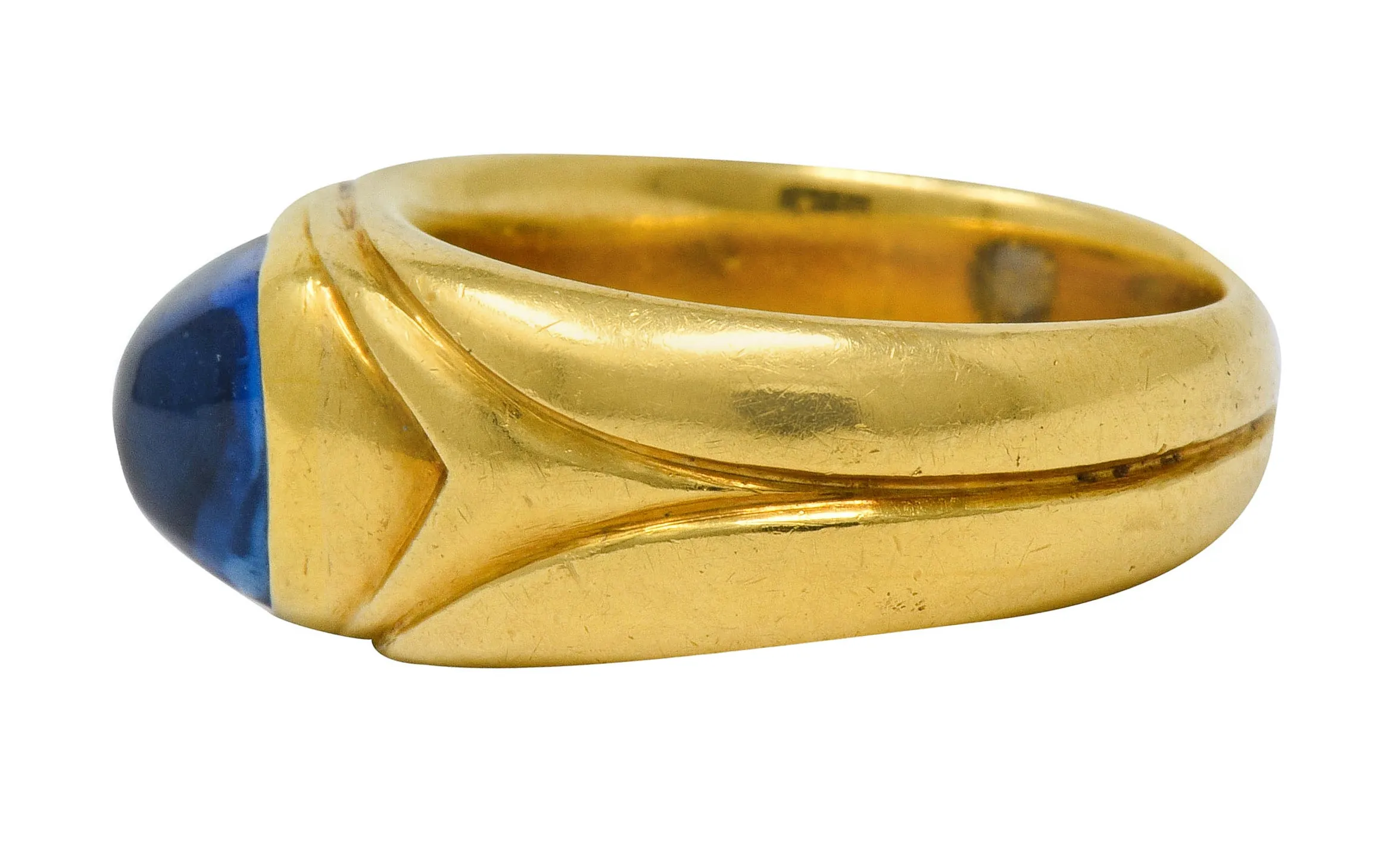 Tiffany & Co. Art Nouveau No Heat Kashmir Sapphire Cabochon 18 Karat Gold Unisex Antique Band Ring AGL