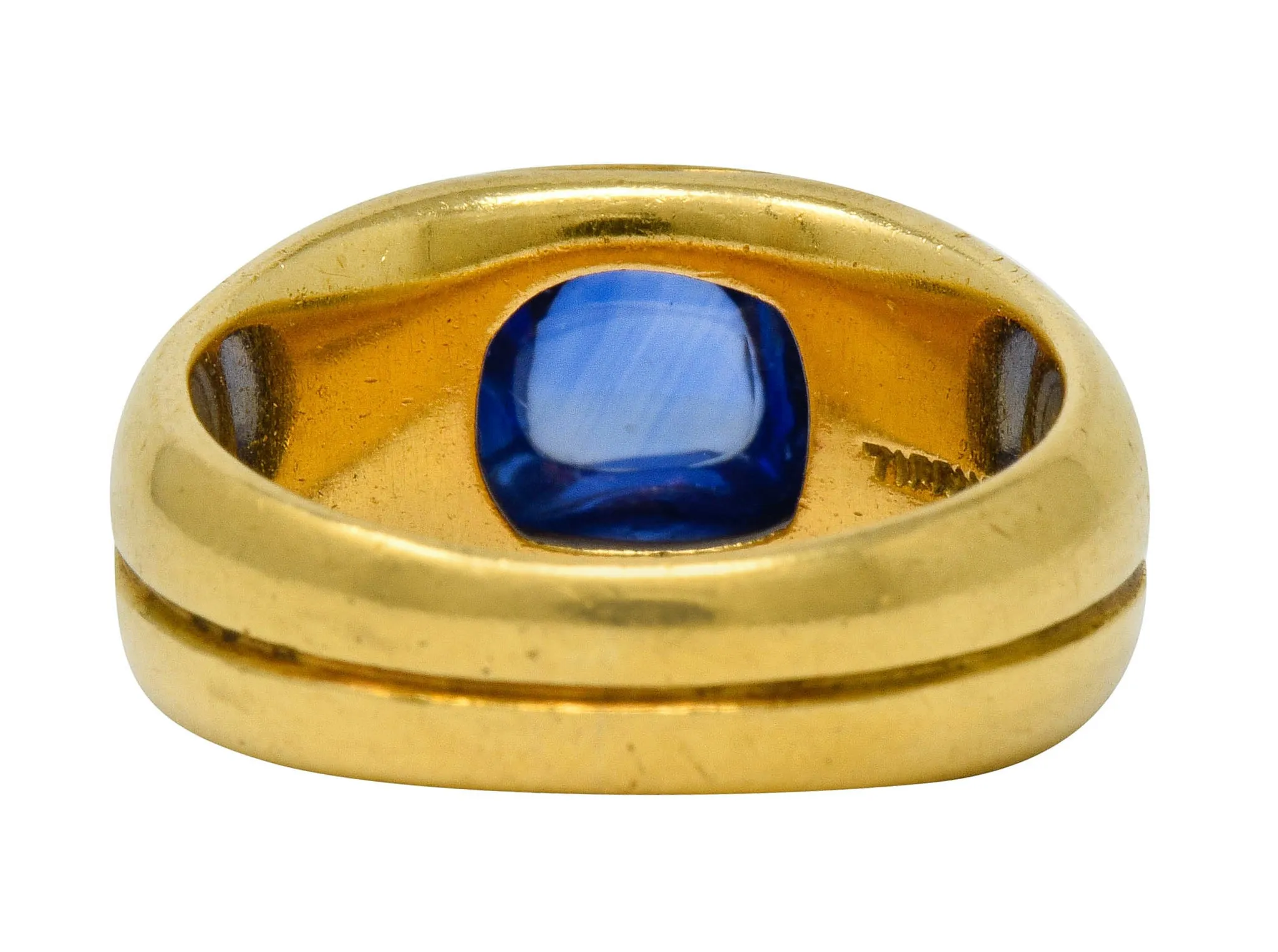 Tiffany & Co. Art Nouveau No Heat Kashmir Sapphire Cabochon 18 Karat Gold Unisex Antique Band Ring AGL