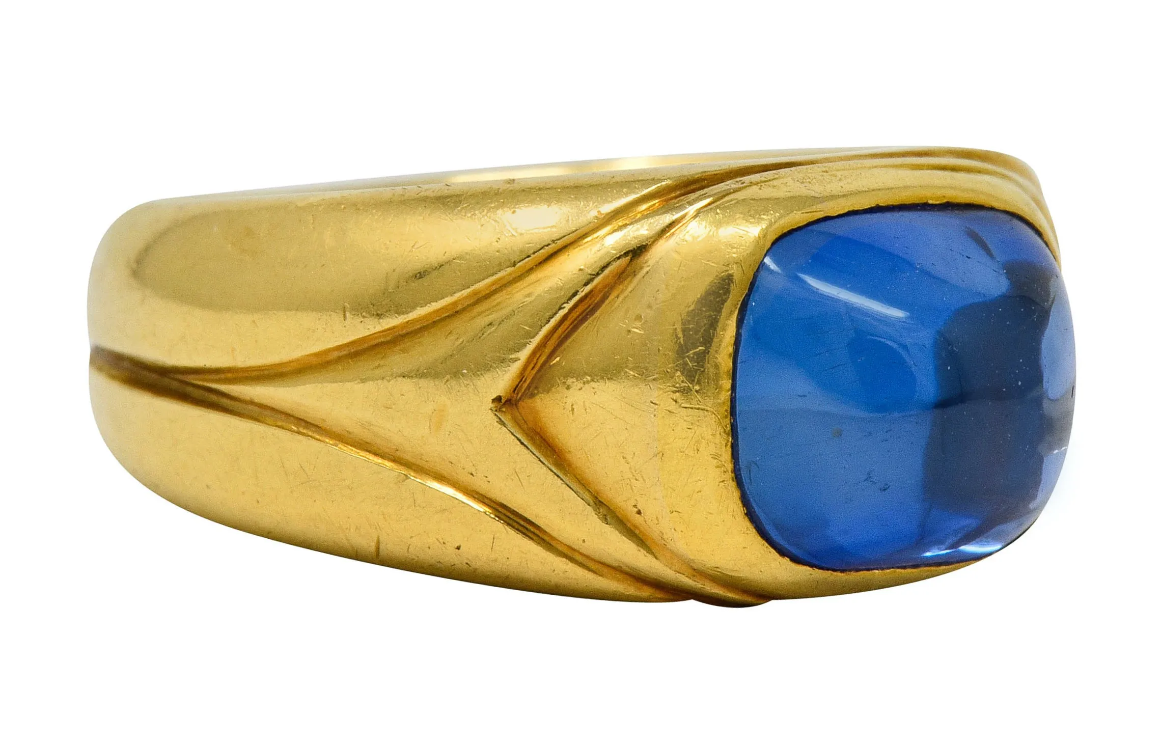 Tiffany & Co. Art Nouveau No Heat Kashmir Sapphire Cabochon 18 Karat Gold Unisex Antique Band Ring AGL