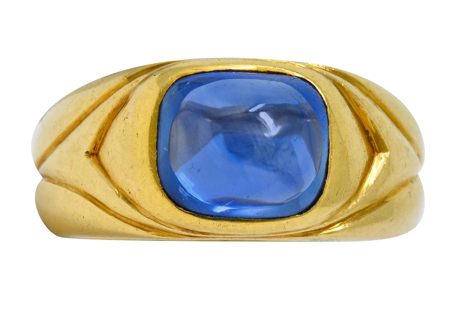 Tiffany & Co. Art Nouveau No Heat Kashmir Sapphire Cabochon 18 Karat Gold Unisex Antique Band Ring AGL