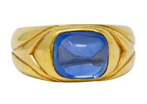 Tiffany & Co. Art Nouveau No Heat Kashmir Sapphire Cabochon 18 Karat Gold Unisex Antique Band Ring AGL