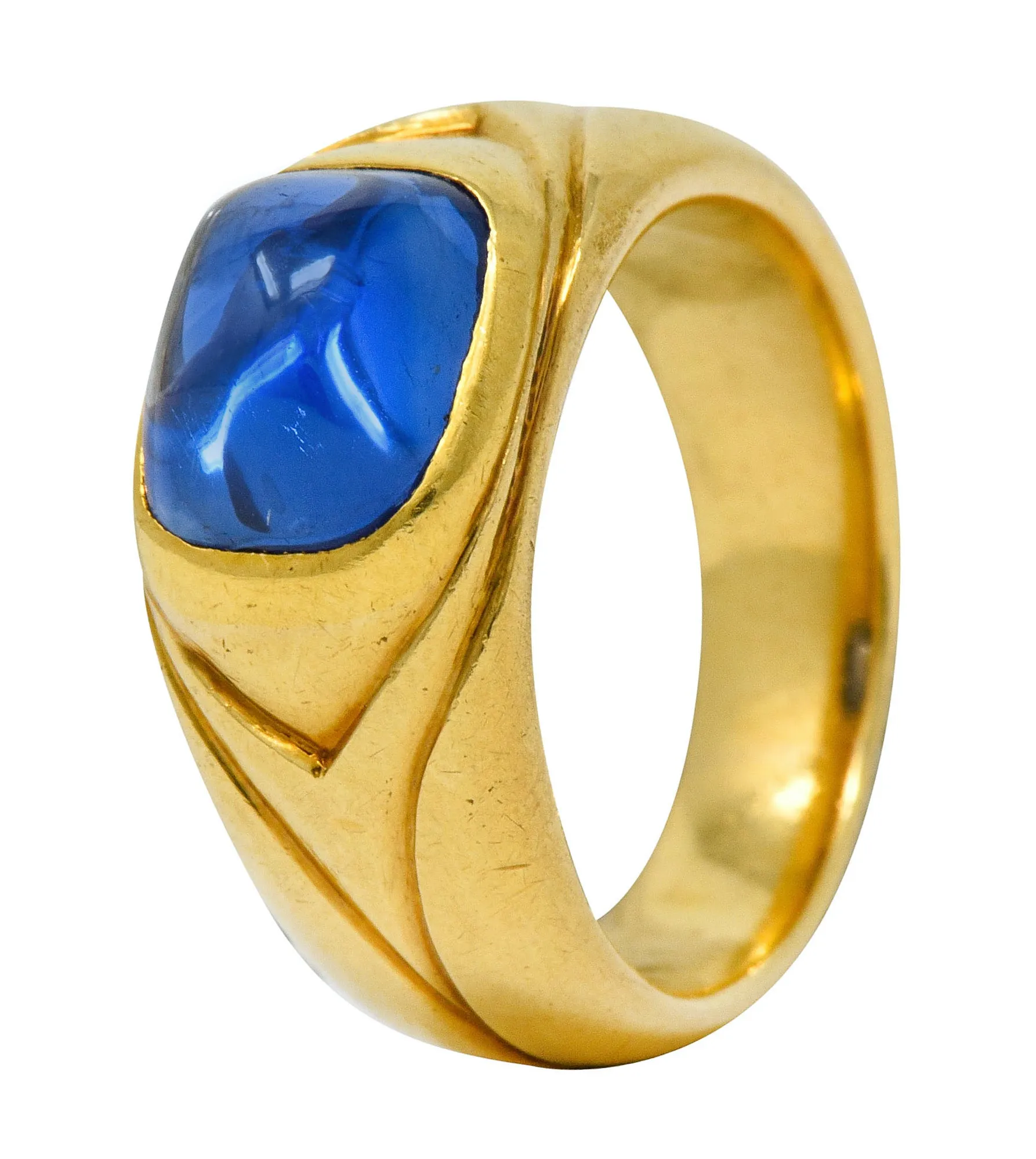Tiffany & Co. Art Nouveau No Heat Kashmir Sapphire Cabochon 18 Karat Gold Unisex Antique Band Ring AGL