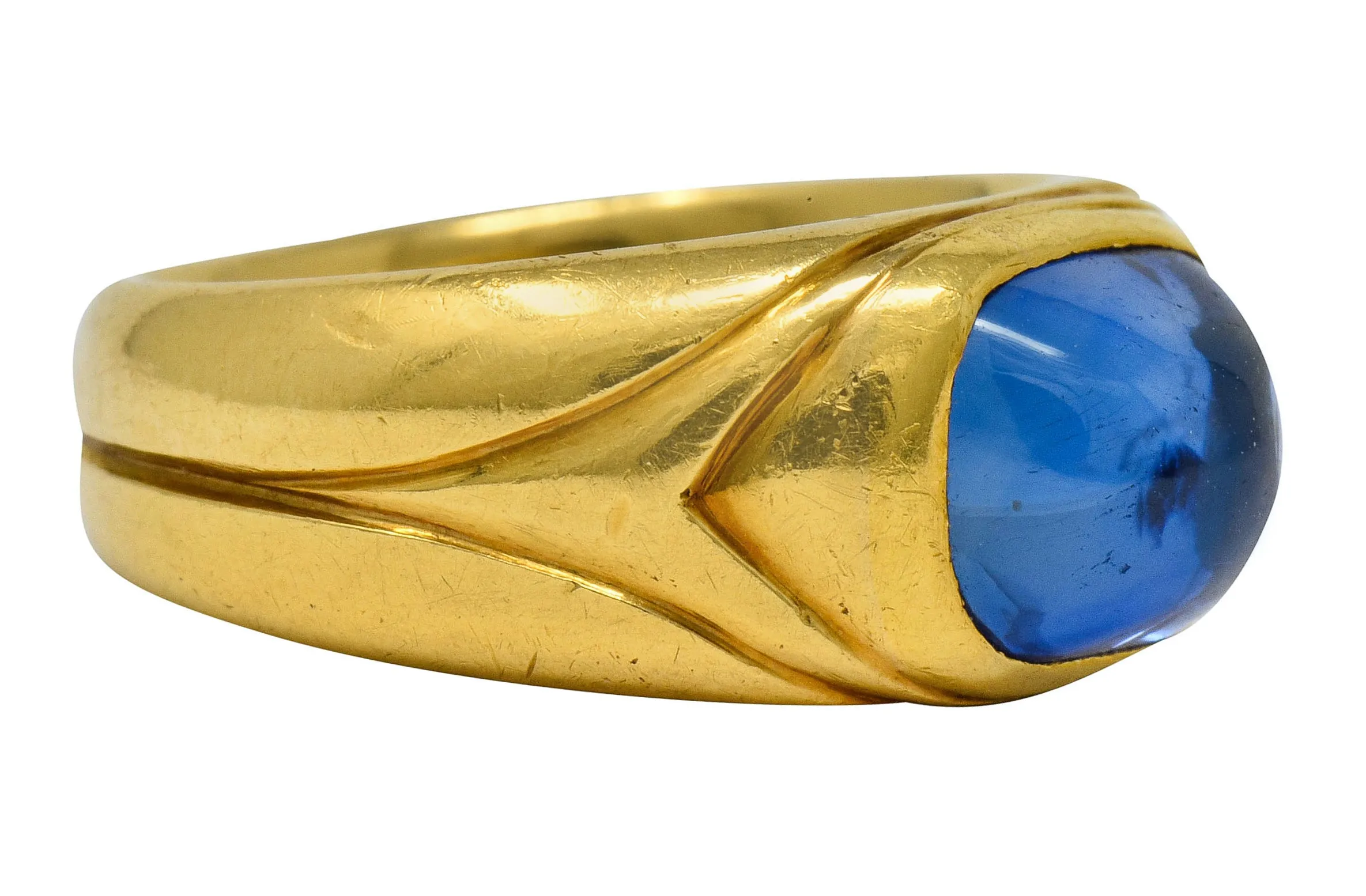 Tiffany & Co. Art Nouveau No Heat Kashmir Sapphire Cabochon 18 Karat Gold Unisex Antique Band Ring AGL