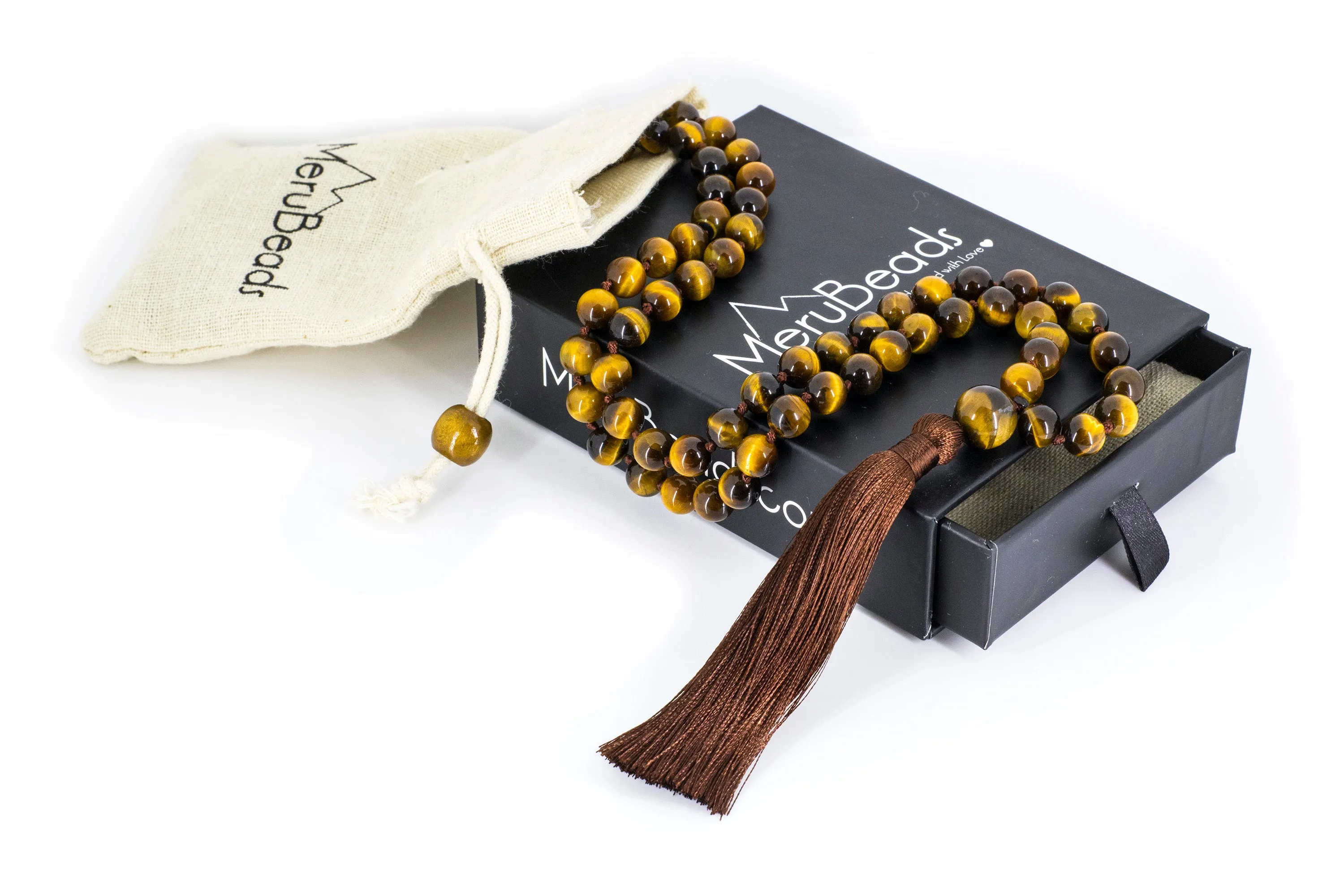 Tiger's Eye Yellow Mala Beads Necklace - "I am Lucky"