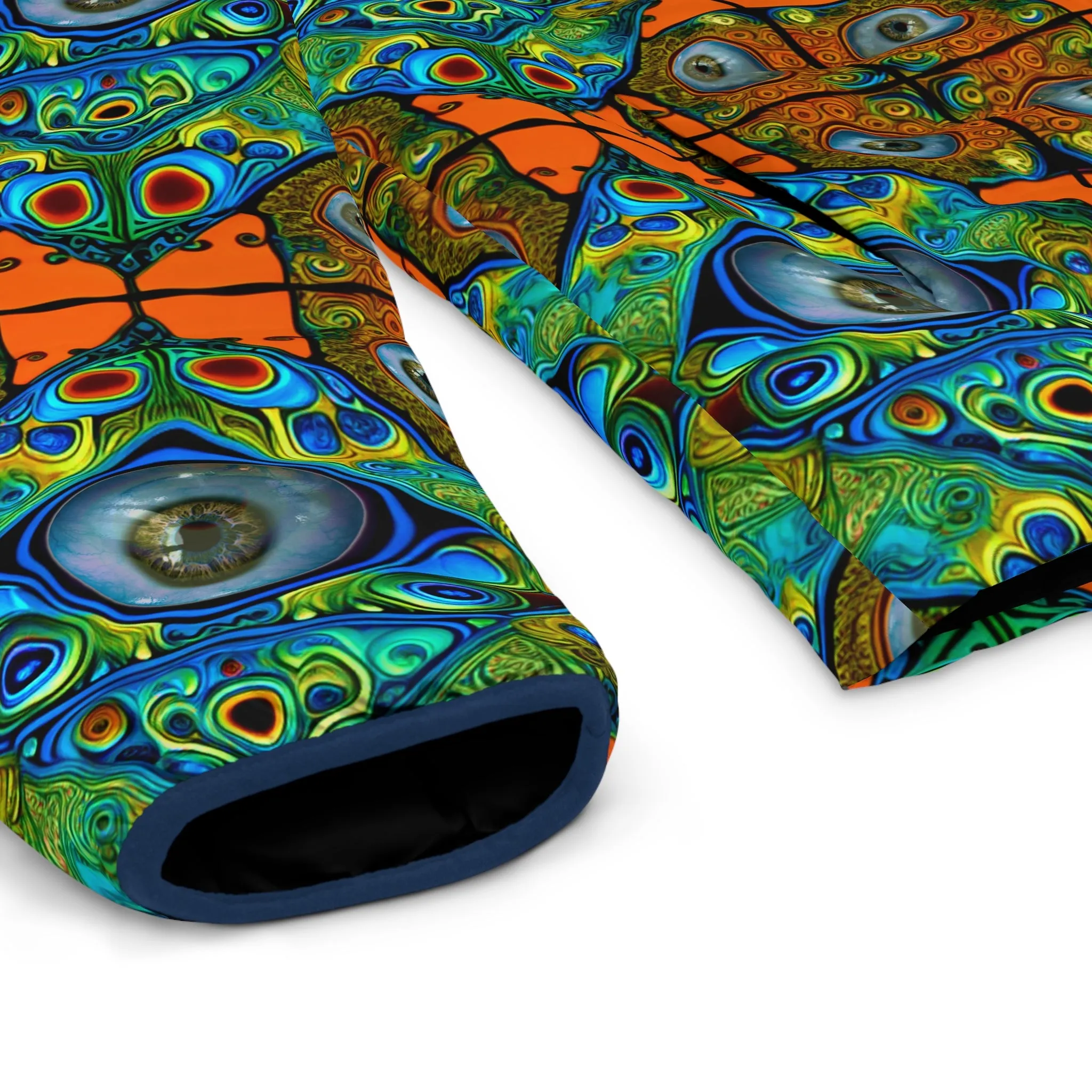 Tiles 01 Men's Puffer Jacket – Bold Geometric Psychedelic Eye Motif Festival Outerwear