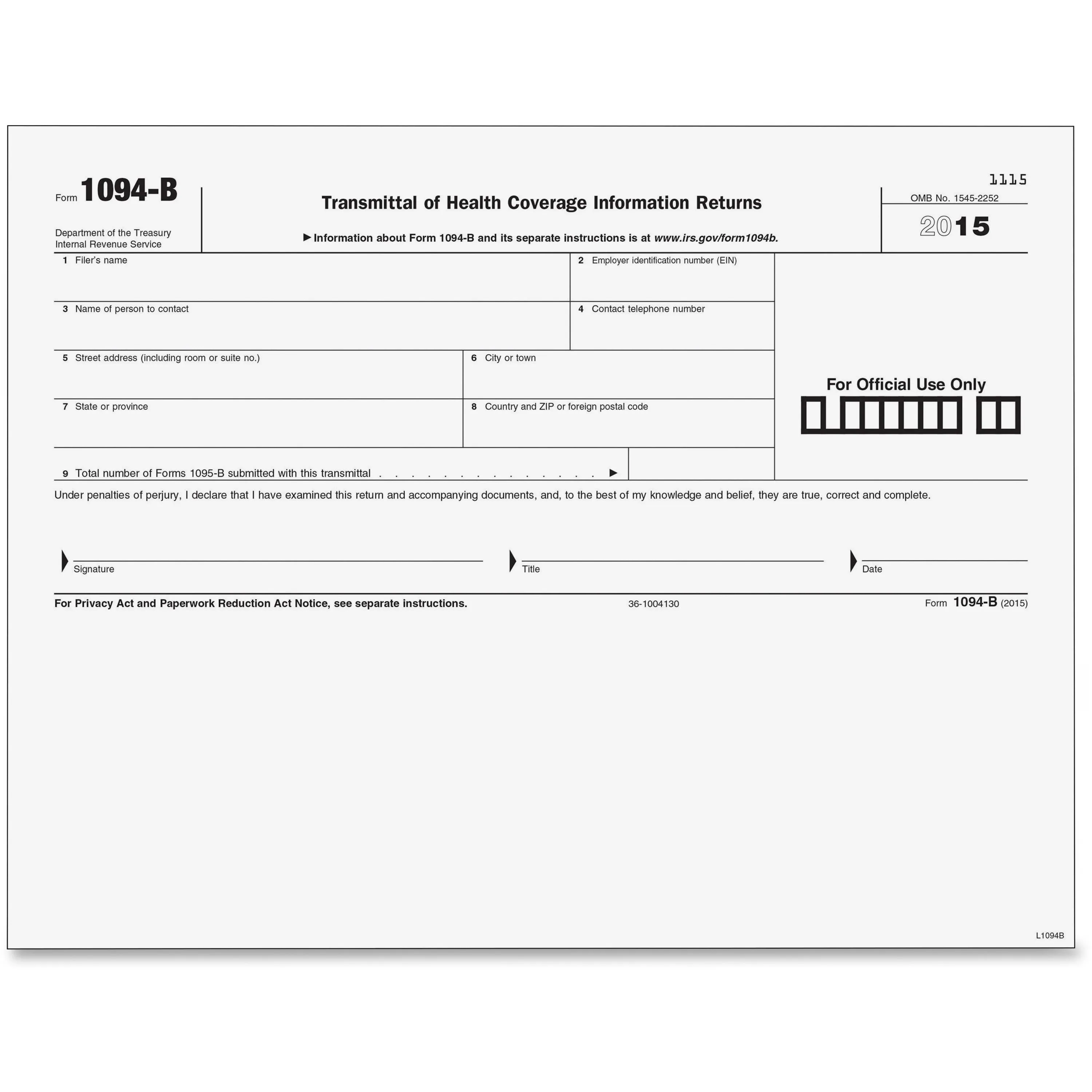 TOPS 1094B Transmittal Tax Form