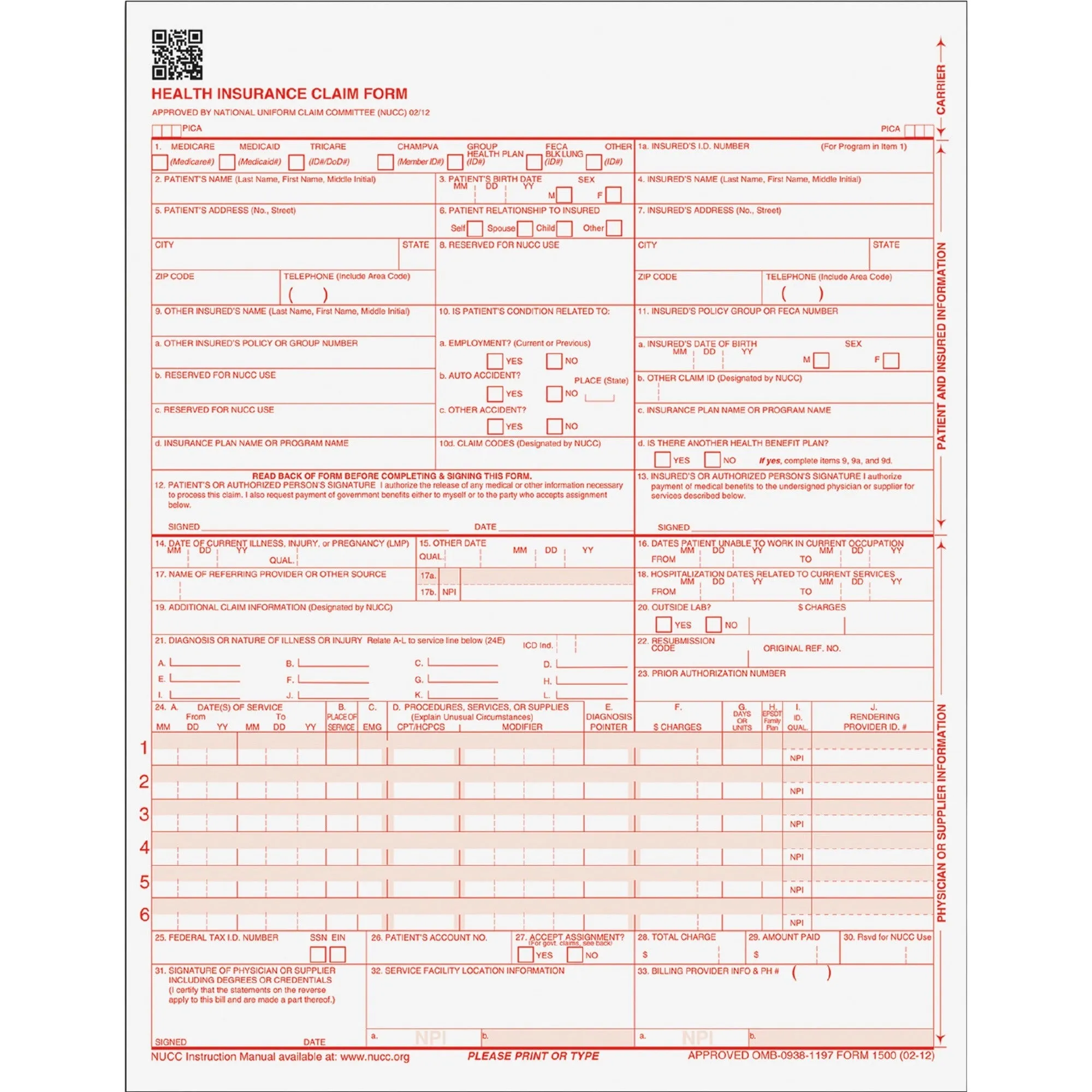 TOPS Laser 1-part CMS-1500 Health Insur. Clm Forms